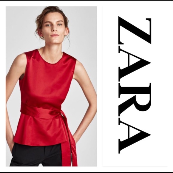 Zara Tops - Zara red satin top with sash bow valentines top